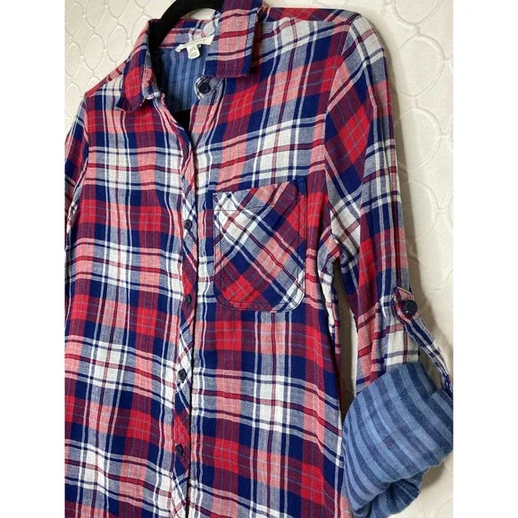 BeachLunchLounge Maxwell Plaid Raw Hem Shirt - Picture 3 of 5